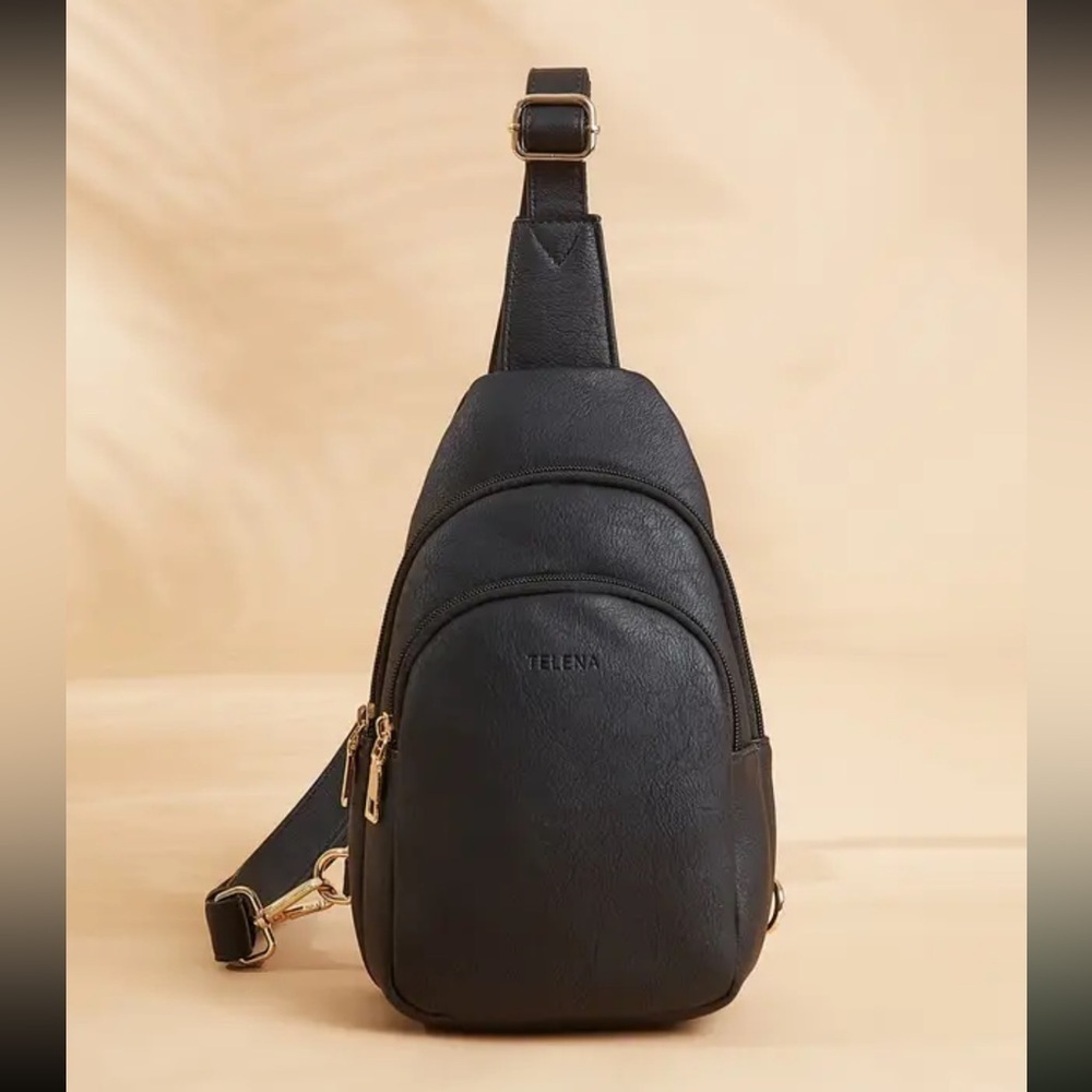Brown / Black / White / Tan Vegan Leather Crossbody Bag - Picture 3 of 10